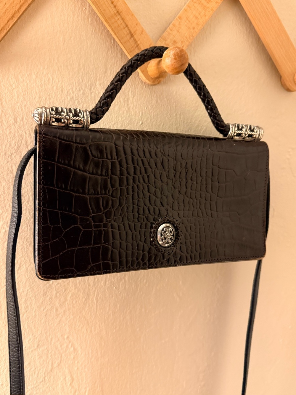 Brighton Chocolate Brown Croc-Embossed Top-Handle Shoulder Bag
